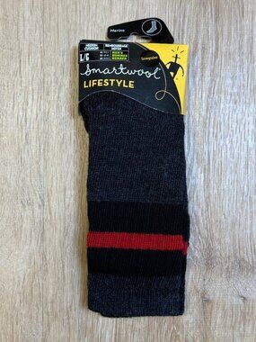 Smartwool Mens Lifestyle Socks L/G Merino Wool Medium Cushion Black & Red Stripe